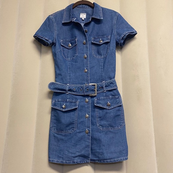 Moschino Dresses & Skirts - Vintage Moschino Jeans Women's Denim Dress Size 6 Belted Mini Y2K 90s Designer